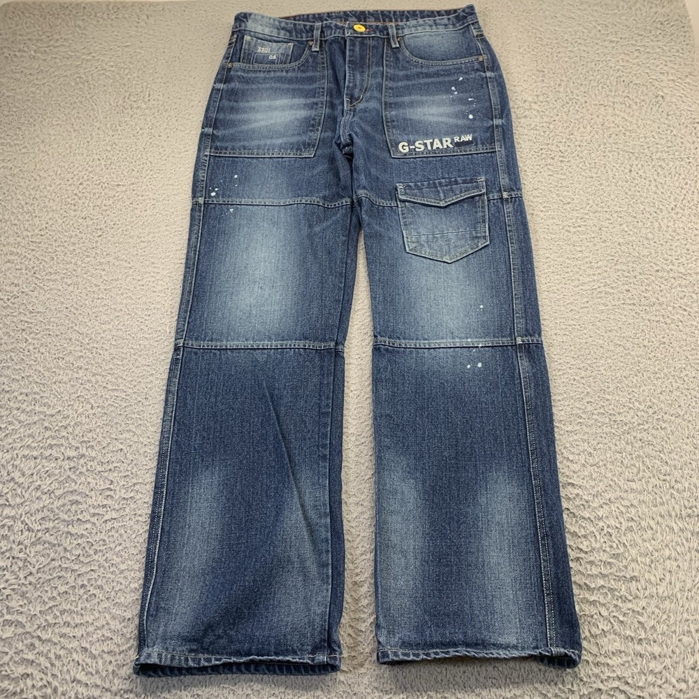 G Star Raw Vapour Jeans Mens 34x31 Cargo Denim Great Fading Relaxed Straight Y2K